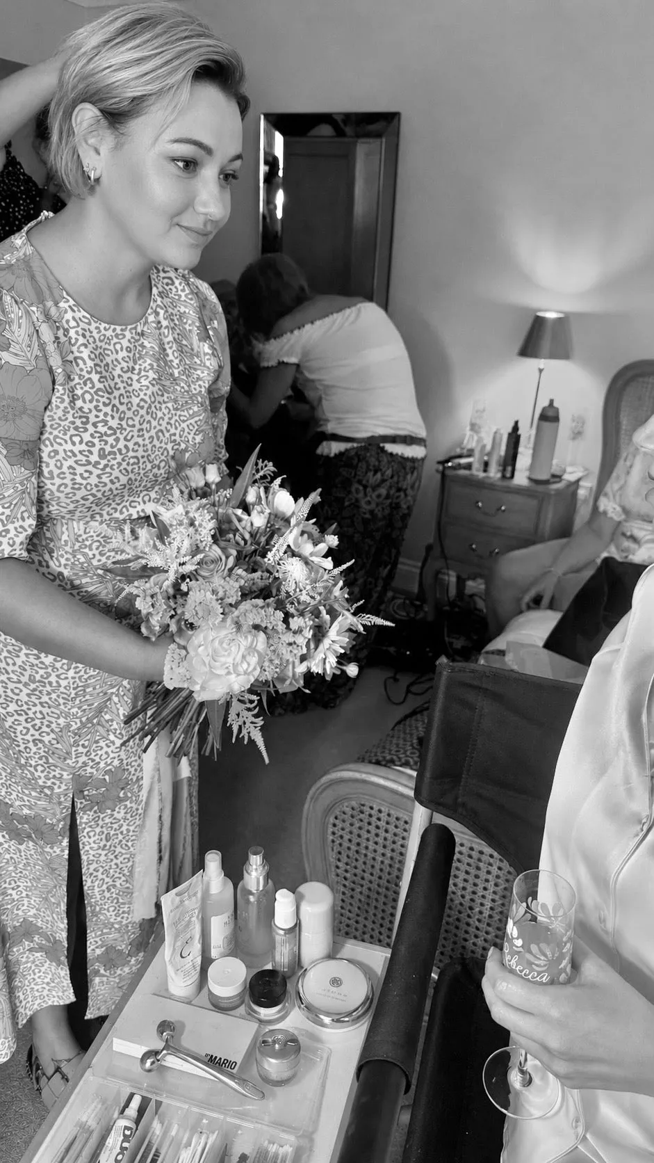 Catrin at work with a bridal bouquet